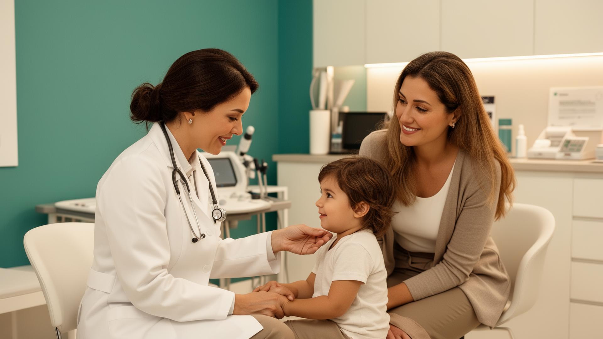 Doctor caring for a child while mother watches at Autism Stem Care clinic in Istanbul